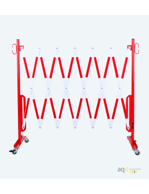 Barrera extensible con ruedas, de 3,6 m, color rojo-blanco