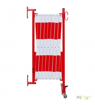 Barrera extensible con ruedas y fijación a la pared, rojo/blanco, long. 4 m - Barrera extensible con ruedas y fijación a pared,