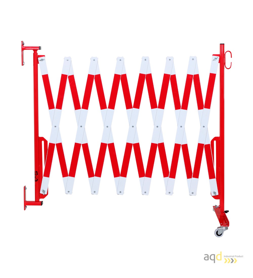 Barrera extensible con ruedas y fijación a la pared, rojo/blanco, long. 4 m - Barrera extensible con ruedas y fijación a pared, Barrera extensible con ruedas y fijación a la pared, rojo/blanco, long. 4 m - Barrera extensible con ruedas y fijación a pared,