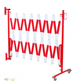 Barrera extensible con ruedas y fijación a la pared, rojo/blanco, long. 4 m - Barrera extensible con ruedas y fijación a pared, Barrera extensible con ruedas y fijación a la pared, rojo/blanco, long. 4 m - Barrera extensible con ruedas y fijación a pared,