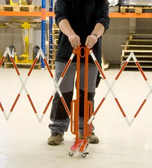 Barrera extensible con ruedas y fijación a la pared, rojo/blanco, long. 4 m - Barrera extensible con ruedas y fijación a pared, Barrera extensible con ruedas y fijación a la pared, rojo/blanco, long. 4 m - Barrera extensible con ruedas y fijación a pared,