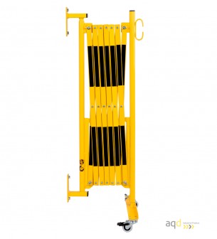 Barrera extensible con ruedas y fijación a pared, amarillo/negro, long. 3,6 m - Barrera extensible con ruedas y fijación a pa...