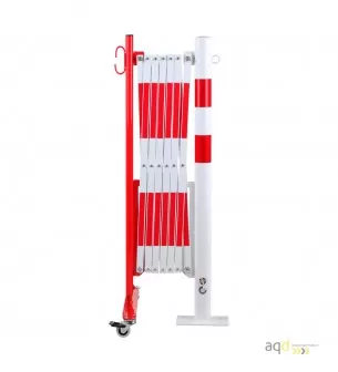 Barrera extensible con ruedas y poste redondo, rojo-blanco, long. 3,6 m - Barrera extensible con ruedas y poste cilíndrico/re...
