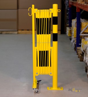 Barrera extensible con ruedas y poste redondo, amarillo-negro, long. 3,6 m - Barrera extensible con ruedas y poste cilíndrico...
