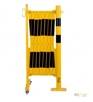 Barrera extensible con ruedas y poste redondo, amarillo-negro, long. 4 m - Barrera extensible con ruedas y poste cilíndrico/r...