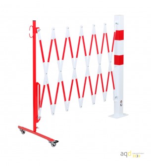 Barrera extensible con ruedas y poste rectangular, rojo-blanco, long. 4 m - Barrera extensible con ruedas y poste cilíndrico/...