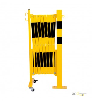 Barrera extensible con ruedas y poste rectangular, amarillo-negro, long. 4 m - Barrera extensible con ruedas y poste cilíndri...