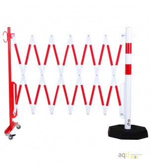 Barrera extensible con ruedas y plato pesado, rojo-blanco, long. 3,6 m - Barrera extensible con ruedas y plato pesado, Barrera extensible con ruedas y plato pesado, rojo-blanco, long. 3,6 m - Barrera extensible con ruedas y plato pesado,