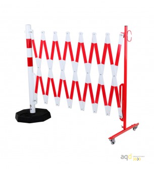 Barrera extensible con ruedas y plato pesado, rojo-blanco, long. 4 m - Barrera extensible con ruedas y plato pesado, Barrera extensible con ruedas y plato pesado, rojo-blanco, long. 4 m - Barrera extensible con ruedas y plato pesado,