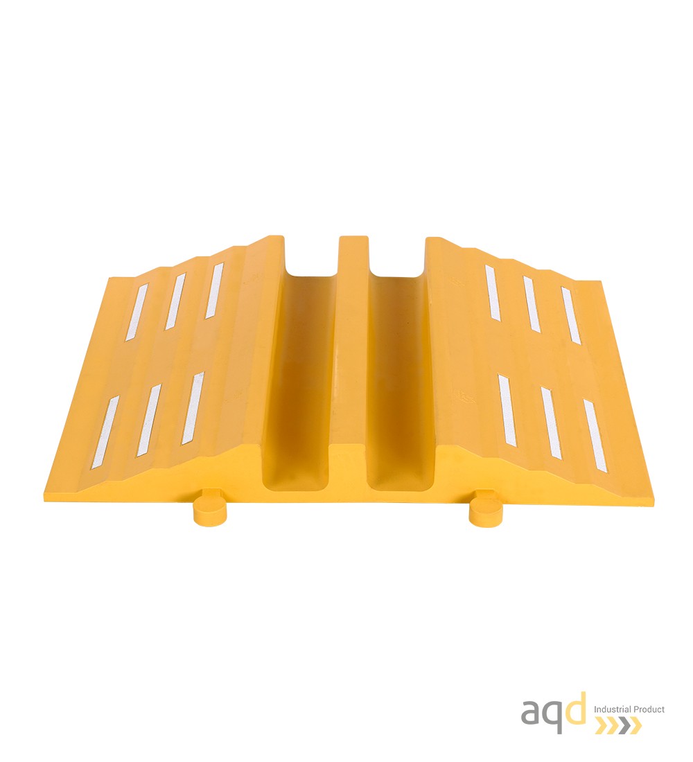 Rampa amarilla protectora cables y mangueras con 2 canaletas (90 x 75 mm) sin tapa, 680 mm (anch.) - Rampa protectora cables ...