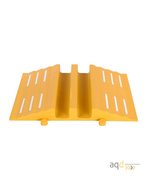 Rampa amarilla protectora cables y mangueras con 2 canaletas (90 x 75 mm) sin tapa, 680 mm (anch.)