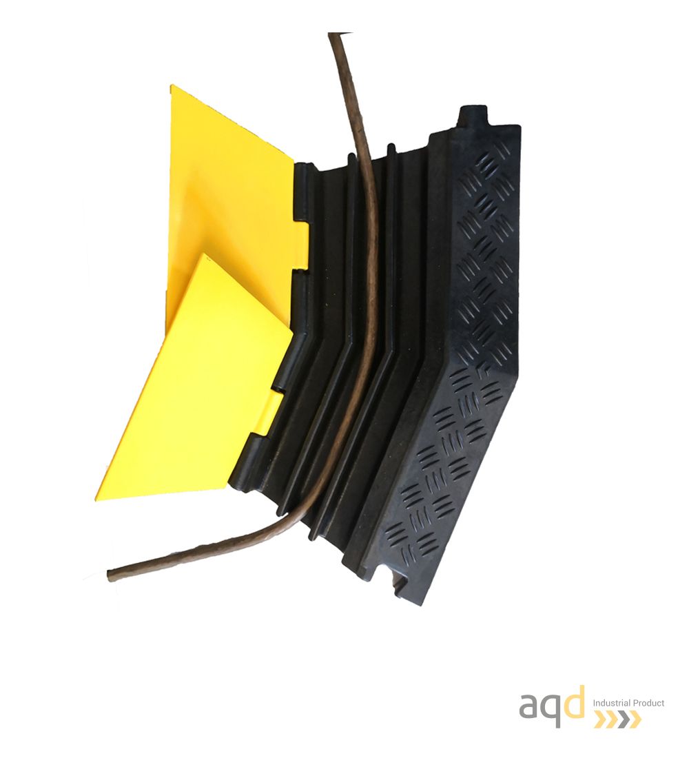 DH Protector pasacables angular para suelo, de curva a la derecha, con tapa y 3 canaletas - DH Protector pasacables para suel...