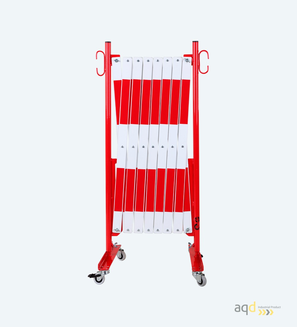Barrera extensible con ruedas, de 4 m, color rojo-blanco - Barrera extensible con ruedas,