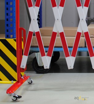 Barrera extensible con ruedas, de 4 m, color rojo-blanco - Barrera extensible con ruedas, Barrera extensible con ruedas, de 4 m, color rojo-blanco - Barrera extensible con ruedas,